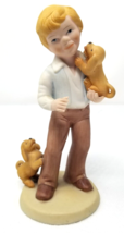 Blonde Hair Boy Figurine Golden Retriever Puppies Best Friends Small Vintage - £11.38 GBP