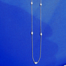 Earth mined Diamond Station Deco Necklace Hand made 14k White Gold Chain 24 inch - $2,194.65 CAD