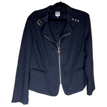 Anne Klein Women Size XL Black Bomber Motto Jacket Zip Front Belt and zip accent - £24.64 GBP