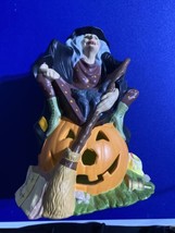 Byron Molds Halloween Witch Sitting On Pumpkin Tea light  Decor Ceramic 1991 10&quot; - £33.23 GBP