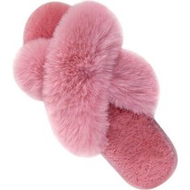 Womens Cross Band Slippers Fuzzy Soft House Slippers Plush Furry Warm Cozy Small - £14.23 GBP