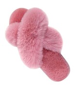 Womens Cross Band Slippers Fuzzy Soft House Slippers Plush Furry Warm Co... - £14.00 GBP