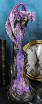 Purple Dragon On Geode Rock Gemstone Quartz Pillar Incense Burner Figurine - $23.99