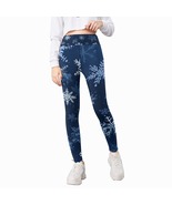 Girls Printed Leggings Dark Blue Snowflakes Sizes S-4X Available! - £21.51 GBP