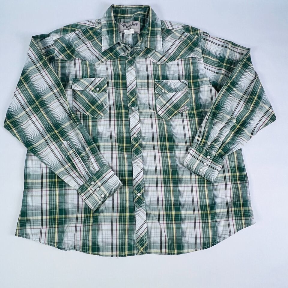 Wrancher Wrangler Shirt Mens size 2XL Pearl Snap Green Multicolor Plaid ... - $11.01