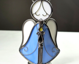 Angel Holding Candle White Blue Stained Glass Christmas Suncatcher 5.75”... - £15.60 GBP