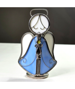 Angel Holding Candle White Blue Stained Glass Christmas Suncatcher 5.75”... - $27.02 CAD