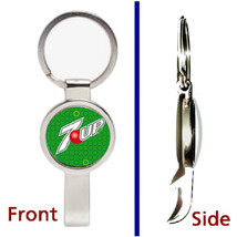 7Up Soda Pop Pendant or Keychain silver tone secret bottle opener - $12.47