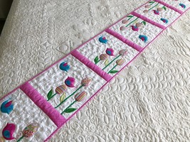 Quilted Easter table runner with birds and eggs, Spring mat, Easter tabl... - $122.50