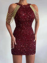 Sequined Chain Beads Bodycon Party Dress - £21.26 GBP+