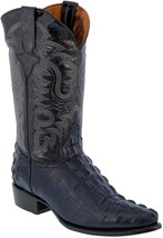 Mens Denim Blue Cowboy Boots Real Leather Embossed Crocodile Tail Western J Toe - £87.39 GBP