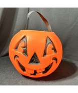 Vintage Smiling Pumpkin Blow Mold Trick Or Treat Bucket Pail Teeth Trian... - £23.80 GBP