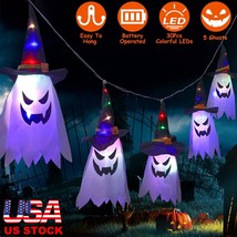 5 PCS Halloween String Lights Hanging Ghost Witch Hat LED Light Lantern Decor - £21.70 GBP