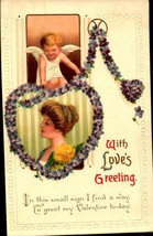 Valentine POSTCARD- &quot;With Love&#39;s Greeting&quot; -EMBOSSED PRE-1915 POSTCARD- Bkc - £5.53 GBP