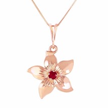 0.1 Carat 14K Solid Rose Gold Flower Gemstone Necklace Natural Ruby 14&quot;-24&quot; - £331.74 GBP