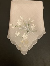 VINTAGE HANKY Handkerchief EMBROIDERY Lillies Bermuda Scallop Edge 11” X... - £8.56 GBP