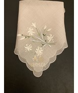 VINTAGE HANKY Handkerchief EMBROIDERY Lillies Bermuda Scallop Edge 11” X... - £8.56 GBP