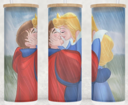 Frosted Glass Sleeping Beauty and Prince Kissing in Rain Cup Mug Tumbler 25oz - £15.78 GBP