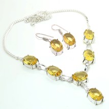 Lemon Topaz Oval Shape Handmade Christmas Gift Necklace Set Jewelry 18&quot; SA 642 - £9.47 GBP