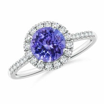 ANGARA Round Tanzanite Halo Ring with Diamond Accents for Women in 14K Gold - £1,026.76 GBP