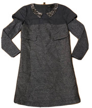 Metallic Dark Charcoal Gray Long Sleeve Dress Jeweled Peter Pan Collar S... - £13.11 GBP