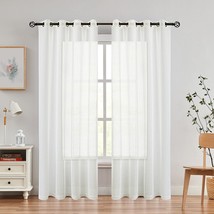Off White Linen Sheer Curtain Panel 54X72 Inch Sets Of 2 Open Weave Faux Linen - £29.76 GBP