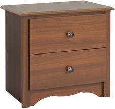 Cherry Finish Nightstand Wood Bedside Table 2 Drawer End Side Storage Furniture - £161.31 GBP