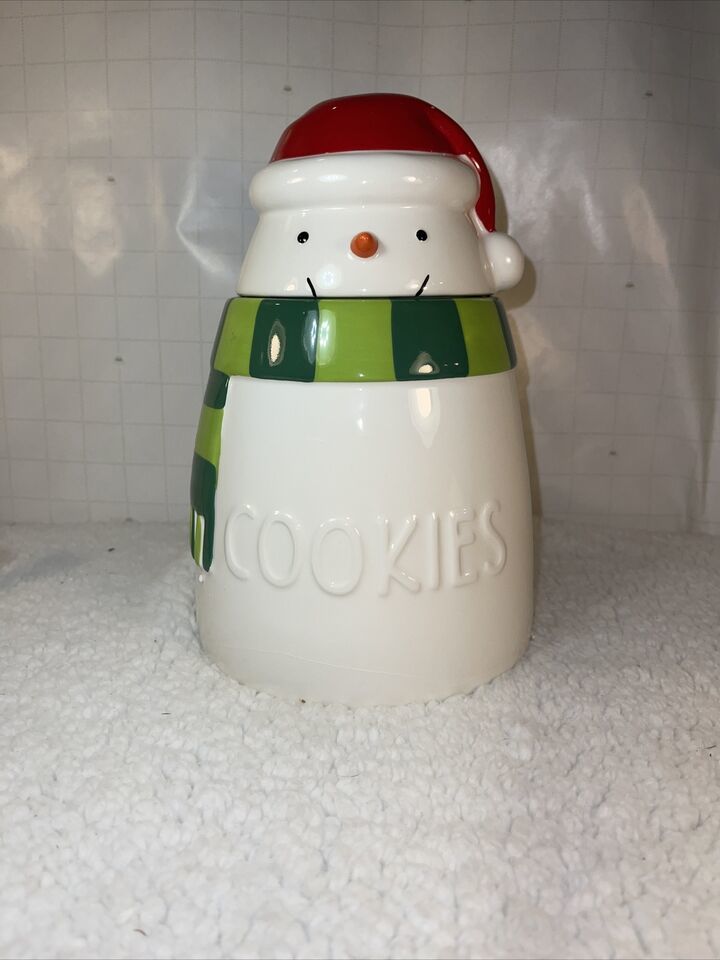 Hallmark Christmas Snowman Cookie Jar 9" Tall Treat Ceramic with Lid - $15.09