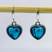 AWX Deep Blue Ink Heart Crystal &amp; 925 Silver 1” Dangle earrings - £38.76 GBP