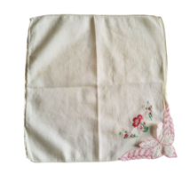 Vintage Womens Hankie Embroidered Border Floral Pink Flowers Hanky Lace ... - £6.98 GBP
