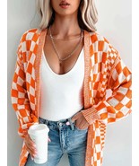 Checkered Pattern Open Front Cardigan - $98.22 CAD