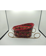 Wicker Christmas Santa Sleigh Red Green &amp; Brown Floral Craft Basket Frui... - $12.44