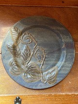 Artist Signed Earthtone Glaze with Carved Brown Leaves Heavy Art Pottery... - $23.95