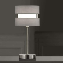 Contemporary table lamp with elegant twin layer fabric drum shade &amp; nickel base - £22.87 GBP