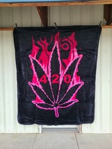 Marijuana Leaf 420 And Flames Queen Size Blanket - £42.22 GBP