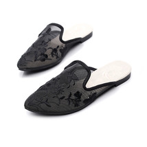 Inted toe slippers flowers embroidered summer flat mules breathable soft elegant ladies thumb200