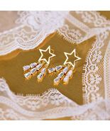 18K Gold Star Earrings with Dazzling CZ Tassel - £8.29 GBP