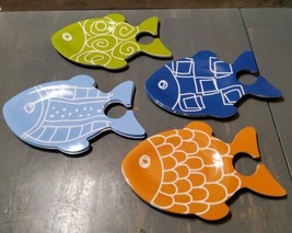 Fish Appetizer Plates Cup Holder Set 8 Kids Party Colorful Melamine 9.5x7 - $23.03