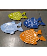 Fish Appetizer Plates Cup Holder Set 8 Kids Party Colorful Melamine 9.5x7 - $23.03