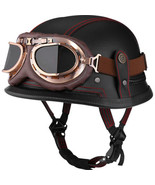 (Black &amp; Red Line, M) Motorcycle Half Helmet Retro German Handmade Leath... - $153.87