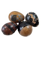 Vintage Set of 4 Hand Carved African Soap Stone Egg Shape with African P... - $54.65