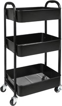 Black 3-Tier Rolling Utility Cart With Casters, Simple Assembly, For Kitchen And - £37.91 GBP