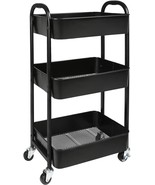 Black 3-Tier Rolling Utility Cart With Casters, Simple Assembly, For Kit... - £33.94 GBP