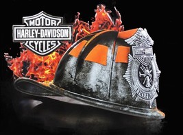 Firefighter Helmet Harley Davidson Motorcycle Metal Sign - £31.03 GBP