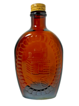 Vintage Log Cabin Syrup Embossed Amber Glass Bottle Bicentennial Liberty 1776 - £13.69 GBP