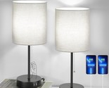 Table Lamps Set Of 2 With Usb Charging Ports, Grey Bedside Lamps With Ac... - $47.99