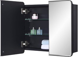 Black Bathroom Medicine Cabinet With Round Corner Framed Door And Bevele... - £139.82 GBP