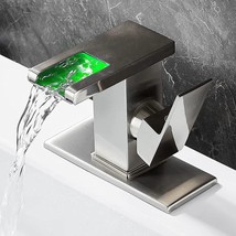 Bathroom Faucets With Led Lights, Single-Hole Faucets With Waterfalls, Brushed - £57.52 GBP