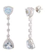 Designer Trillion Aquamarine Diamond Drop Earrings, 18k White Gold Fine ... - £2,237.00 GBP