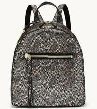 Fossil Megan Silver Metallic Black Leather Backpack ZB7861043 NWT Python $168 Y - £62.89 GBP